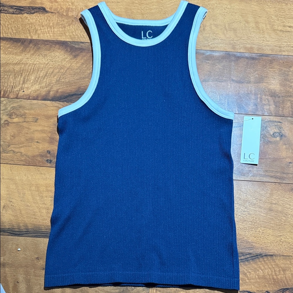 LC Couture Navy Tank Top with White Trim